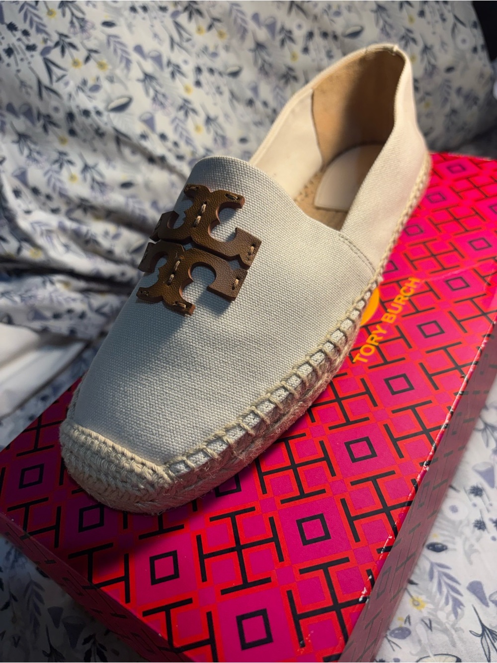 Tory Burch Cream Canvas Espadrille with Gold Logo
